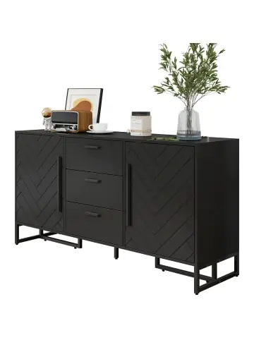 Knallerangebot ABRIHOME Sideboard in Schwarz im Fischgräten Design mit 2 Türen 3 Schubladen günstig kaufen | limango