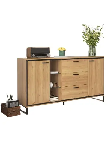 Meistverkauft ABRIHOME Sideboard in Eiche mit LED Beleuchtung und Glastrennwänden 160x40 cm günstig kaufen | limango
