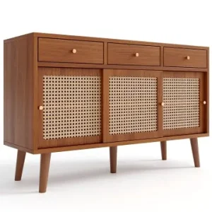 Nur Heute ABRIHOME Sideboard in Nussbaum mit Rattanfront und 3 Schubladen 120x40 cm günstig kaufen | limango