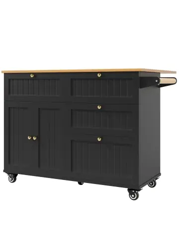 Gratis Versand ABRIHOME Küchenwagen Kücheninsel mit Stauraum und Rollen in Schwarz günstig kaufen | limango