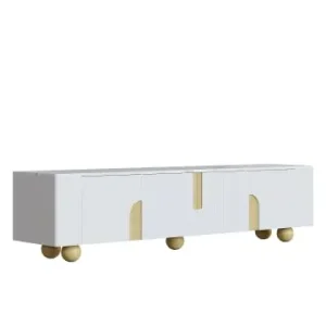 ABRIHOME Weißer TV-Schrank mit 4 Türen, Marmor-Optik Oberfläche & runden Holzfüßen günstig kaufen | limango Preis Gesenkt