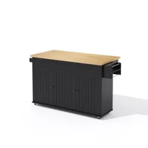 Preisreduziert ABRIHOME Kücheninsel mit klappbarer Arbeitsplatte in Schwarz - 137 x 89.5 x 45 cm günstig kaufen | limango