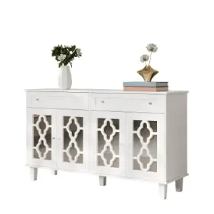 Zertifiziert ABRIHOME Sideboard in Hochglanz Weiß mit 4 Spiegeltüren 140x40 cm und Kristallgriffen günstig kaufen | limango