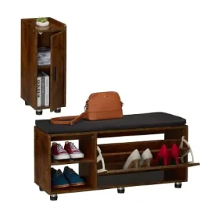 Garantierte Lieferung relaxdays 2-tlg. Schuhbank mit Schrank Set in Industrial/ Schwarz günstig kaufen | limango