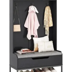 COSTWAY Garderobenständer mit Sitzbank 90 x 38,5 x 170 cm in Schwarz günstig kaufen | limango Top-Seller