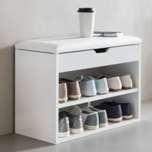 Kracherpreis KADIMA DESIGN Schuhbank CIGNO mit Stauraum, gepolsterter Kunstlederbezug, Weiß/Sonoma in Weiß günstig kaufen | limango