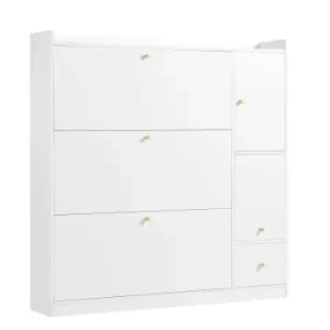 ABRIHOME Kipp-Schuhschrank in Weiß mit 3 Klappschubladen und Sitzbank 119x24x122 cm günstig kaufen | limango Online Kaufen