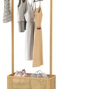 Bestseller COSTWAY Garderobenständer mit PE-Rattan Aufbewahrungskorb & Rollen in Hellbraun günstig kaufen | limango