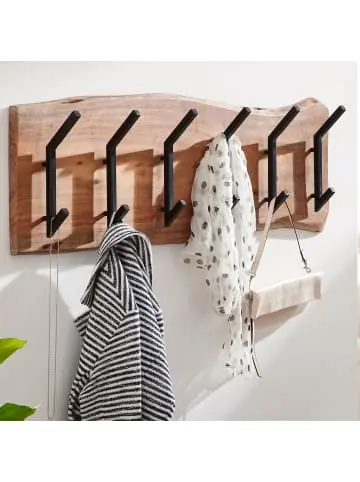 Billig KADIMA DESIGN Design Wandgarderobe Akazie Massivholz / Metall 100 x 29 x 12,5 cm, günstig kaufen | limango