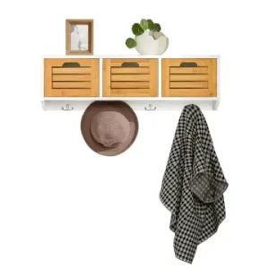 SoBuy Wandgarderobe in Weiß un Natur - (B)80 x (H)25 x (T)20cm günstig kaufen | limango Heißes Angebot