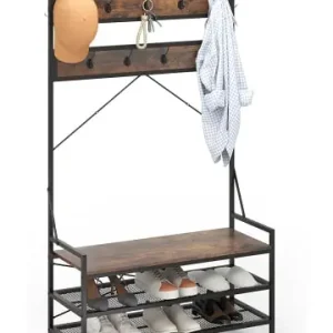 Sichere Zahlung COSTWAY 184 cm Garderobenständer mit Schuhablage in Braun günstig kaufen | limango