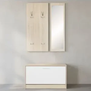 KADIMA DESIGN Wandgarderobe DELFT mit Spiegel, Weiß, 8 Paar Schuhe, 10 Haken in Beige günstig kaufen | limango Geprüft