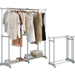 COSTWAY Kleiderständer 2 Reihen auf Rollen in Silber günstig kaufen | limango Saisonangebot