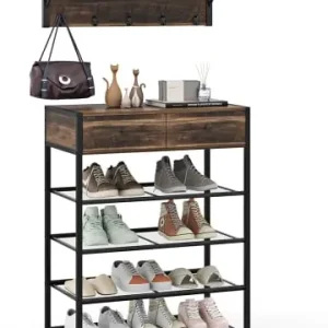 Zertifiziert COSTWAY Wandgarderobe mit Schuhregal in Braun günstig kaufen | limango