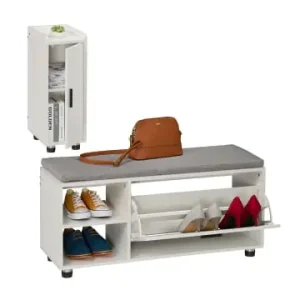 relaxdays 2-tlg. Schuhbank mit Schrank Set in Weiß/ Grau günstig kaufen | limango Aktuell