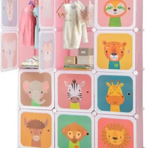 Kostenloser Rückversand COSTWAY Kleiderschrank Kinder mit 12 Würfeln in Rosa günstig kaufen | limango