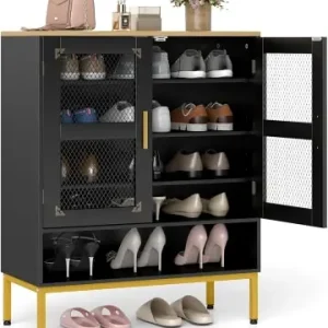 Sofort Bestellen COSTWAY 5-stufiger Schuhschrank mit Maschentüren in Schwarz günstig kaufen | limango