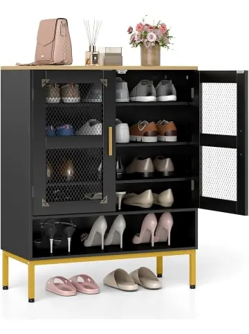 Sofort Bestellen COSTWAY 5-stufiger Schuhschrank mit Maschentüren in Schwarz günstig kaufen | limango