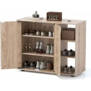 Zertifiziert COSTWAY Schuhschrank mit 2 Türen 80 x 31 x 64,5 cm in Hellbraun günstig kaufen | limango