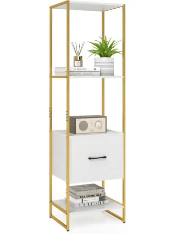 Online Kaufen COSTWAY 5-stöckiges Bücherregal mit Schublade 160 cm in Weiß günstig kaufen | limango