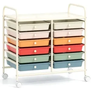 COSTWAY Rollwagen mit 12 stapelbaren Schubladen in Beige günstig kaufen | limango Kostenloser Versand