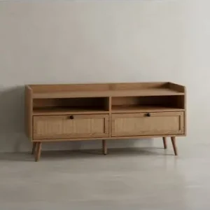 Abverkauf KADIMA DESIGN Lowboard 120x56x39 cm TV-Kommode mit Eiche-Dekor & Rattan, Design günstig kaufen | limango