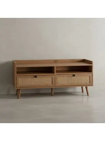 Abverkauf KADIMA DESIGN Lowboard 120x56x39 cm TV-Kommode mit Eiche-Dekor & Rattan, Design günstig kaufen | limango