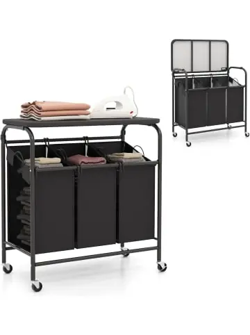 Highlight COSTWAY Wäschekorb mit Bügelbrett in Schwarz günstig kaufen | limango