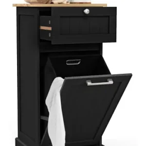 Markenware COSTWAY Wäscheschrank mit Wäschekorb 40 x 37 x 82 cm in Schwarz günstig kaufen | limango