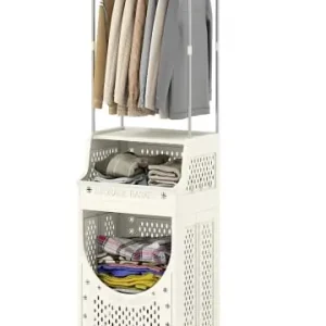 Preis Gesenkt COSTWAY 3-stufig Kleiderstangen schmal mit Wäschekorbwagen in Beige günstig kaufen | limango