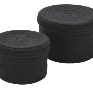HOME STORY Aufbewahrungskorb mit Deckel, 2er Set | Schwarz Sonderangebot