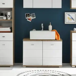 Top-Preis uno Waschbeckenunterschrank Polsensee | Asteiche (Nachbildung), Weiß