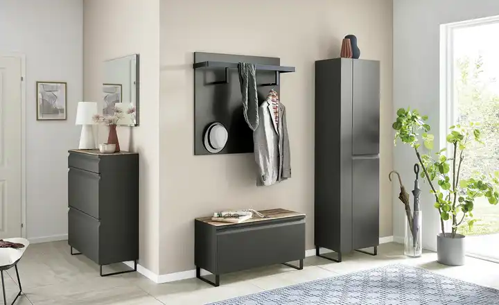 Top-Angebot Wohnwert Schuhschrank Leo | Mit Einlegeböden, Anthrazit, matt, Eiche (Nachbildung)