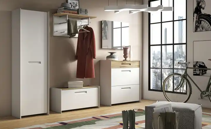 Wohnwert Schuhschrank Azzura | Creme, Eiche (Nachbildung), mit Schuhkörben Top-Preis