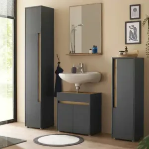 Zertifiziert Waschbeckenunterschrank Colpinsee | Anthrazit, matt, Eiche (Nachbildung)