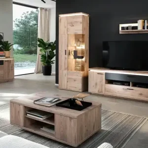 Mega-Angebot uno Wohnkombination Kataros | mit Absetzung in Anthrazit, Schubkastendämpfer, Kabeldurchlass/Kabelkanal