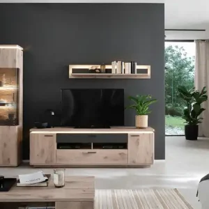 Echt uno Wohnkombination Kataros | mit Absetzung in Anthrazit, Schubkastendämpfer, Kabeldurchlass/Kabelkanal