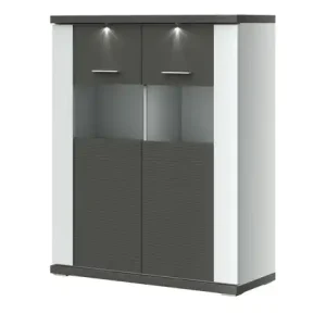 Meistverkauft uno Highboard Titan | Weiß, Graphit, Spotbeleuchtung