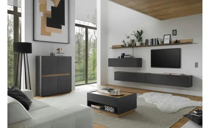 Wohnwand | Eiche (Nachbildung), Anthrazit | Höffner Günstig