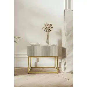 Schnäppchen Selsey Nachtkommode mit Kufengestell Veldio | Greige, Goldfarben