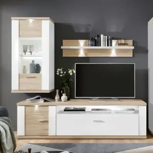 Abverkauf uno Wohnkombination Titan | Weiß, Eiche sägerau (Nachbildung)