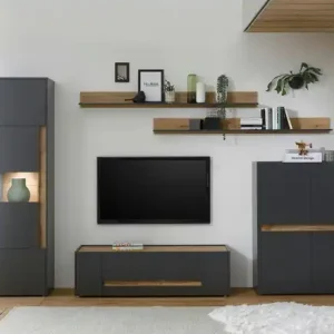 Wohnwand Cande | Eiche (Nachbildung), Anthrazit Top-Preis