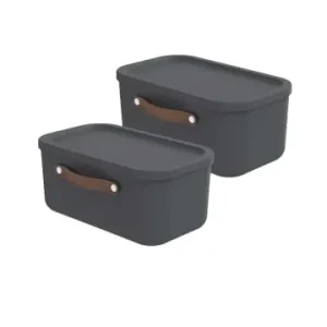 Bestseller Rotho 2er-Set Kiste mit Deckel Maloja 12l in Holzkohle schwarz ged. günstig kaufen | limango