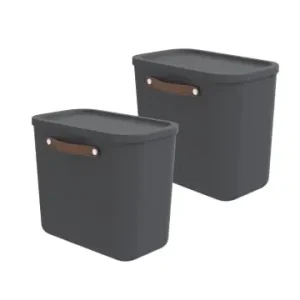 Markenware Rotho 2er-Set Kiste mit Deckel Maloja 25l in Holzkohle schwarz ged. günstig kaufen | limango