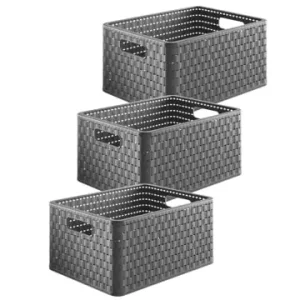 Rotho Country 3er-Set Aufbewahrungskiste 18l in Rattan-Optik in Anthrazit günstig kaufen | limango Knallerangebot