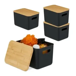 relaxdays 4 x Aufbewahrungsbox in Schwarz/ Natur – (B)26 x (H)16 x (T)17,5 cm günstig kaufen | limango Neue Ware