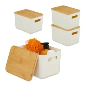 relaxdays 4 x Aufbewahrungsbox in Weiß/ Natur – (B)26 x (H)16 x (T)17,5 cm günstig kaufen | limango Neu Im Sortiment