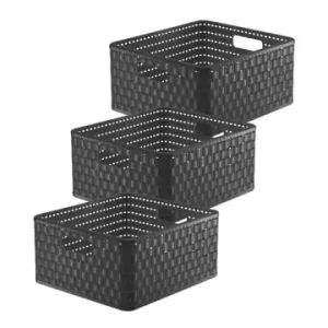 Rotho Country 3er-Set Aufbewahrungsbox 14l in Rattan-Optik in Anthrazit günstig kaufen | limango Knallerangebot