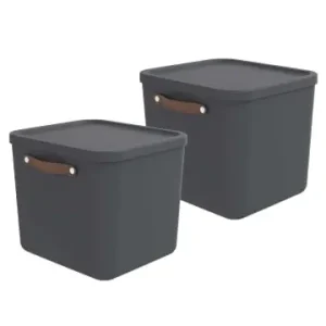 Preisknaller Rotho 2er-Set Aufbewahrungskiste 40l in Holzkohle schwarz ged. günstig kaufen | limango