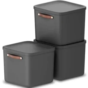Billig Rotho 3er-Set Kiste mit Deckel Maloja 40l in Holzkohle schwarz ged. günstig kaufen | limango